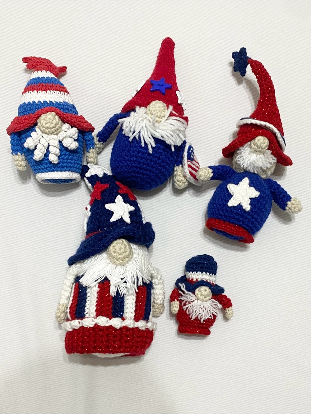 Handmade Crocheted 4th Fourth Of July Patriotic Gnome Set
